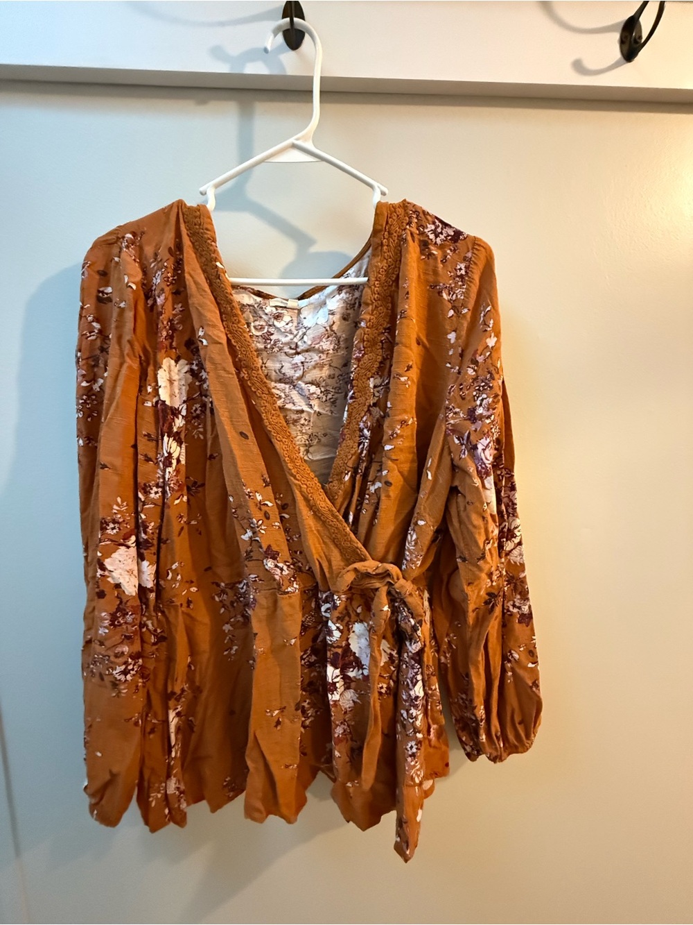 Rust Floral Tie-Front Women's Top